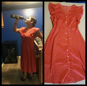 Red and White Poked Dot Dress